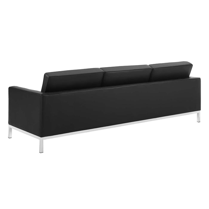 Loft Tufted Faux Leather Sofa - Mid-Century Modern Design with Stainless Steel Frame for Elegance