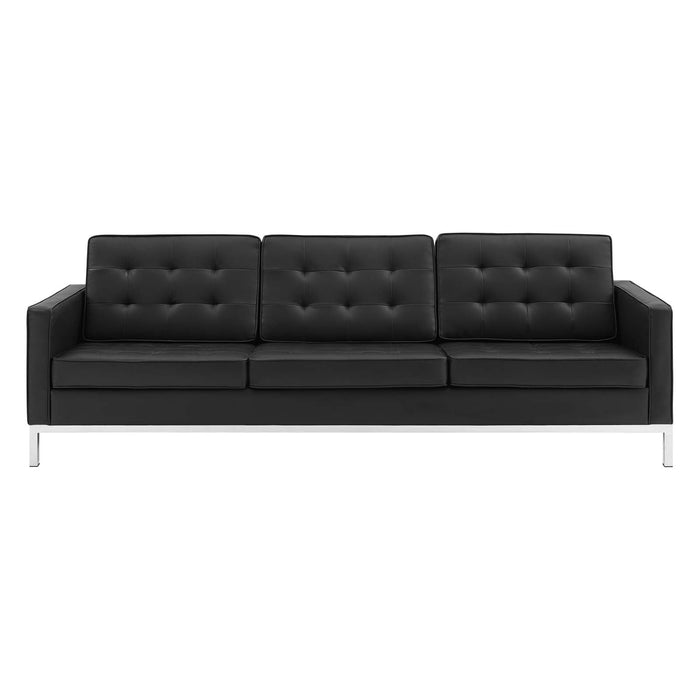 Loft Tufted Faux Leather Sofa - Mid-Century Modern Design with Stainless Steel Frame for Elegance
