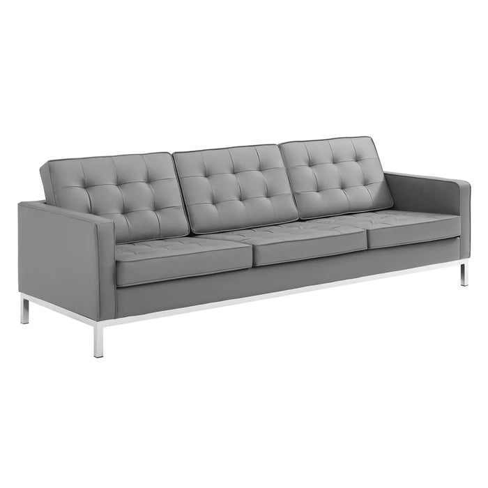 Loft Tufted Faux Leather Sofa - Mid-Century Modern Design with Stainless Steel Frame for Elegance
