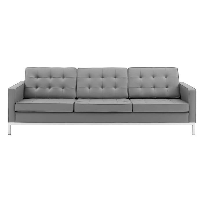 Loft Tufted Upholstered Faux Leather Sofa Silver Black EEI-3385-SLV-BLK