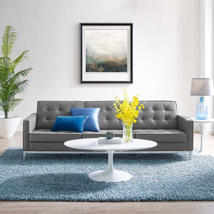 Loft Tufted Faux Leather Sofa - Mid-Century Modern Design with Stainless Steel Frame for Elegance