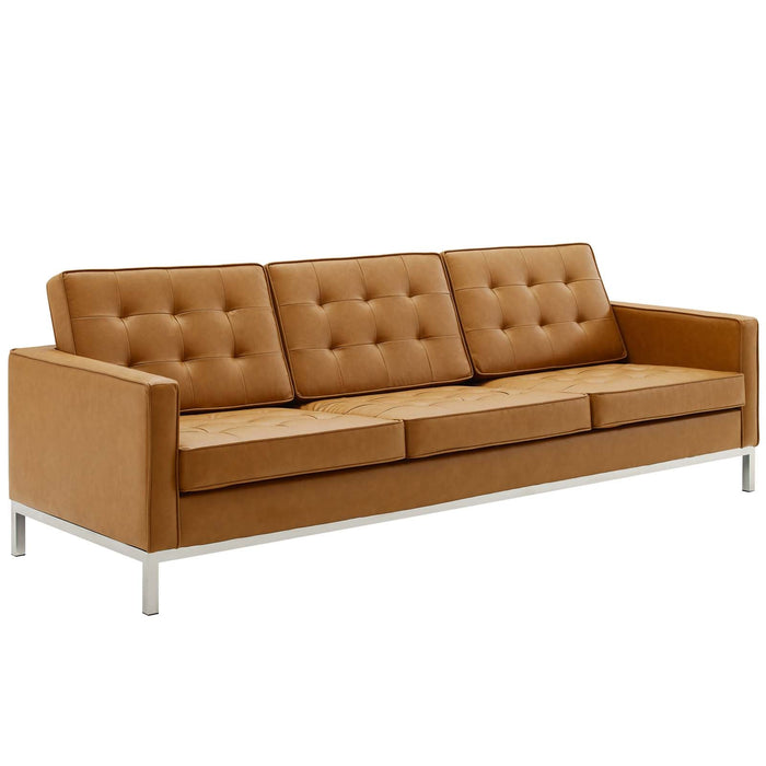 Loft Tufted Faux Leather Sofa - Mid-Century Modern Design with Stainless Steel Frame for Elegance