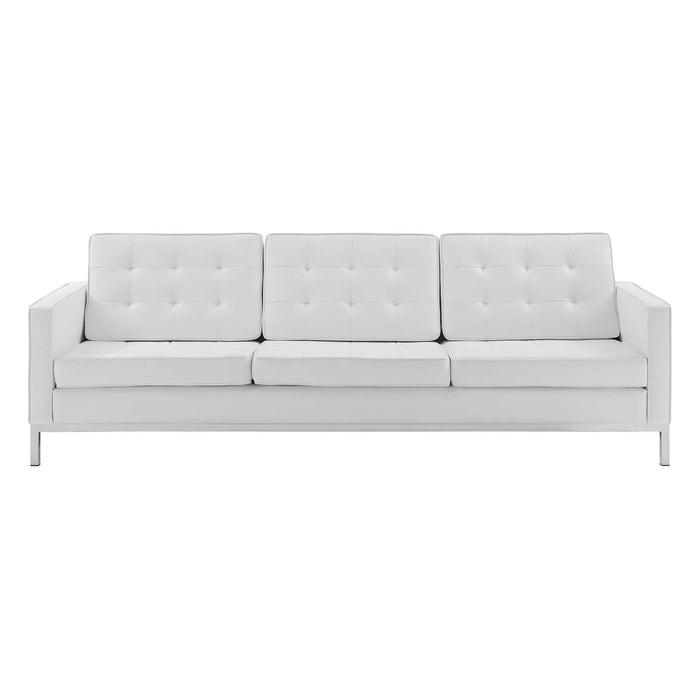 Loft Tufted Faux Leather Sofa - Mid-Century Modern Design with Stainless Steel Frame for Elegance