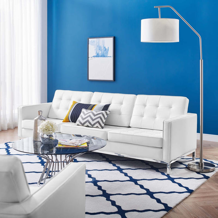 Loft Tufted Faux Leather Sofa - Mid-Century Modern Design with Stainless Steel Frame for Elegance