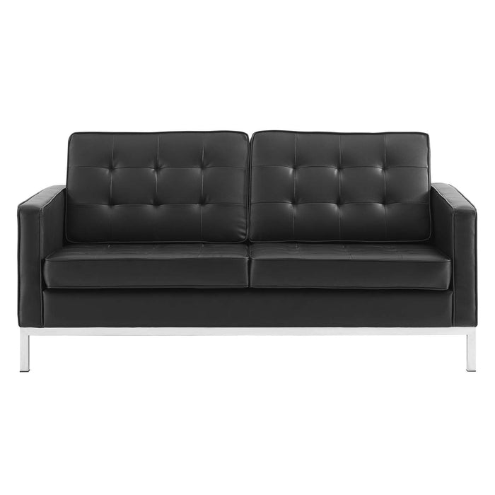 Loft Tufted Faux Leather Loveseat - Stylish Mid-Century Modern Design with Durable Stainless Steel Frame