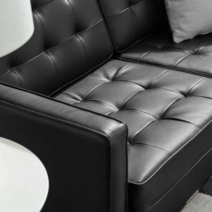 Loft Tufted Faux Leather Loveseat - Stylish Mid-Century Modern Design with Durable Stainless Steel Frame