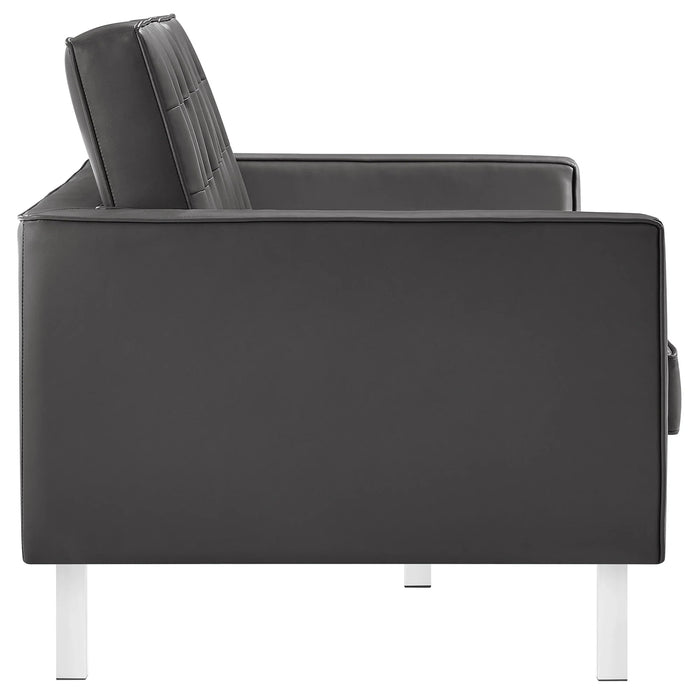 Loft Tufted Faux Leather Loveseat - Stylish Mid-Century Modern Design with Durable Stainless Steel Frame