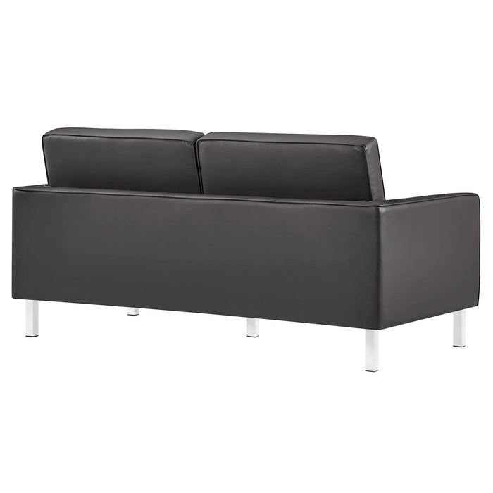 Loft Tufted Faux Leather Loveseat - Stylish Mid-Century Modern Design with Durable Stainless Steel Frame