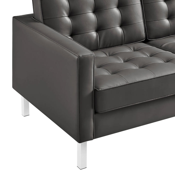 Loft Tufted Faux Leather Loveseat - Stylish Mid-Century Modern Design with Durable Stainless Steel Frame