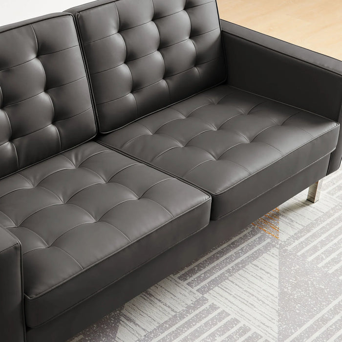 Loft Tufted Faux Leather Loveseat - Stylish Mid-Century Modern Design with Durable Stainless Steel Frame