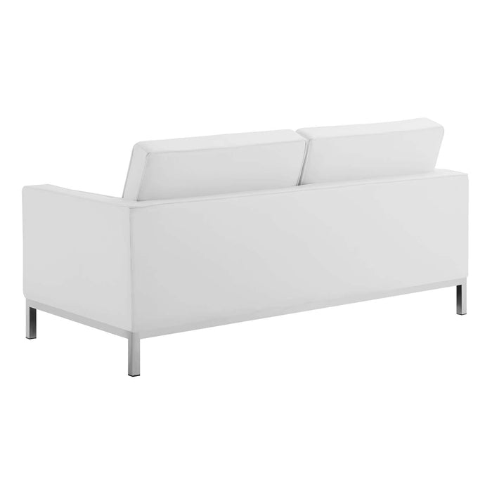 Loft Tufted Faux Leather Loveseat - Stylish Mid-Century Modern Design with Durable Stainless Steel Frame