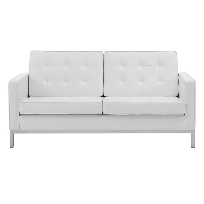 Loft Tufted Faux Leather Loveseat - Stylish Mid-Century Modern Design with Durable Stainless Steel Frame