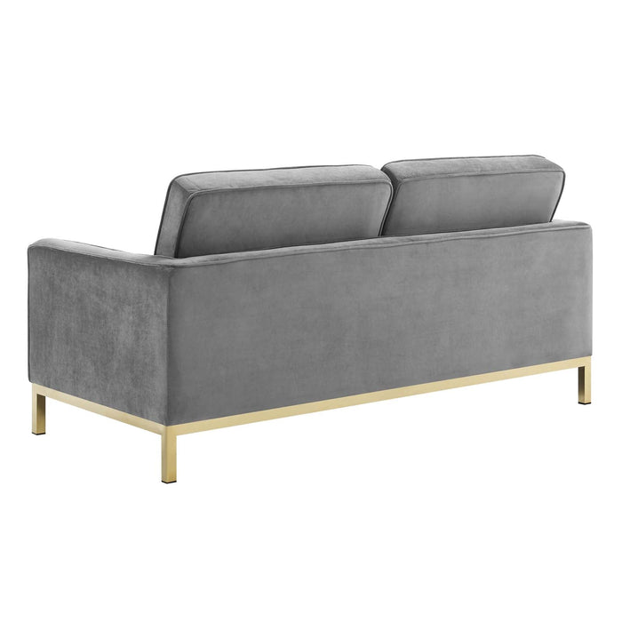 Loft Gold Stainless Steel Leg Performance Velvet Loveseat - in lifestyle setting
