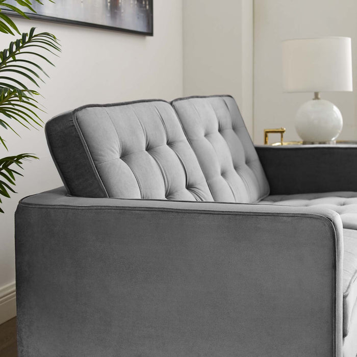 Loft Gold Stainless Steel Leg Performance Velvet Loveseat - detail close-up
