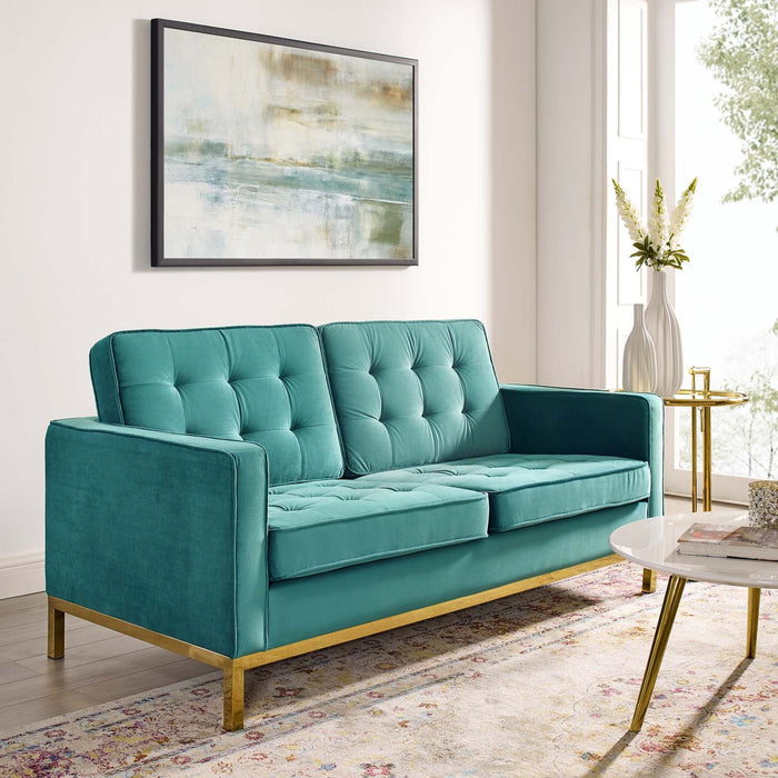 Loft Gold Stainless Steel Leg Performance Velvet Loveseat - view 11
