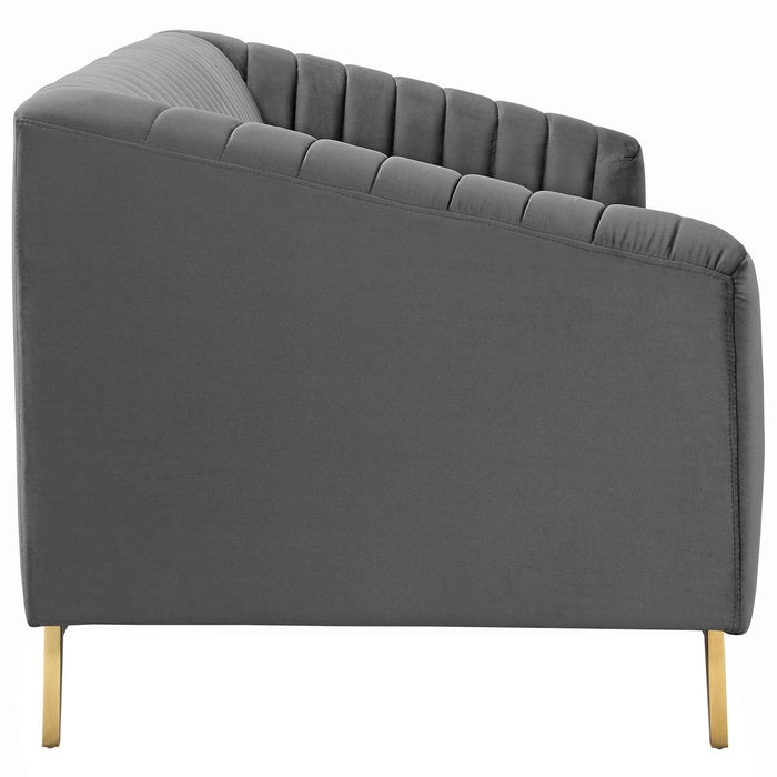 Valiant Vertical Channel Tufted Sofa - Luxurious Performance Velvet with Gold Legs for Maximum Comfort