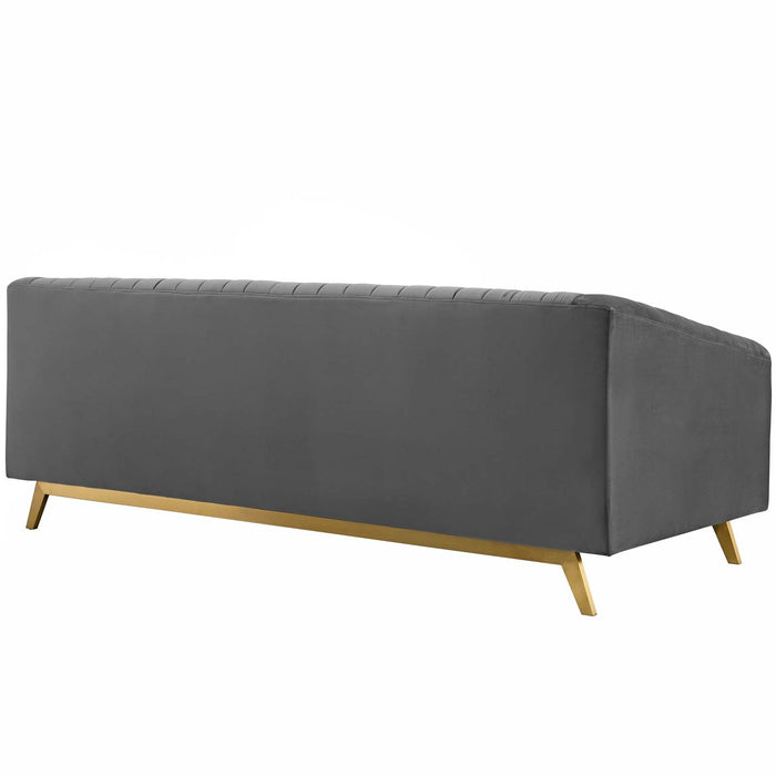Valiant Vertical Channel Tufted Sofa - Luxurious Performance Velvet with Gold Legs for Maximum Comfort