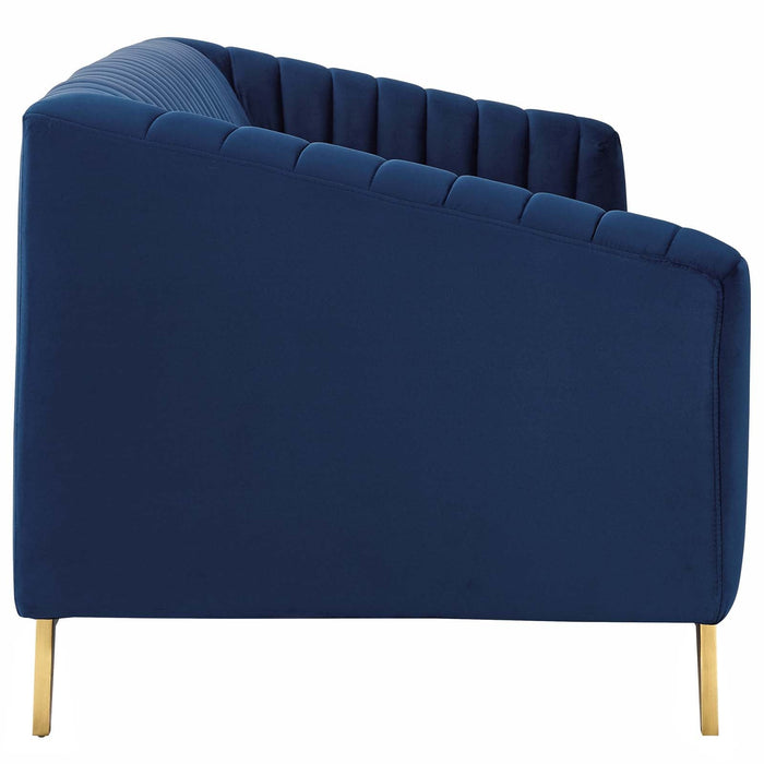 Valiant Vertical Channel Tufted Sofa - Luxurious Performance Velvet with Gold Legs for Maximum Comfort