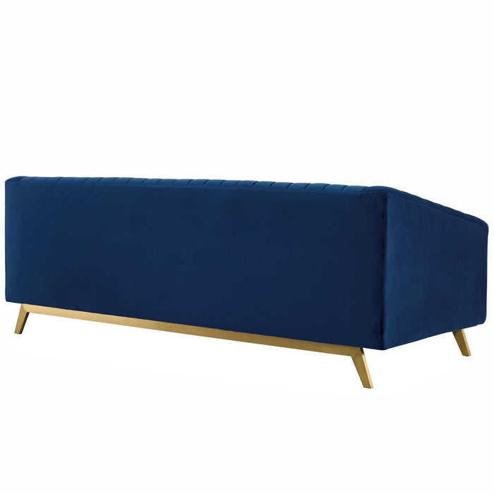 Valiant Vertical Channel Tufted Sofa - Luxurious Performance Velvet with Gold Legs for Maximum Comfort