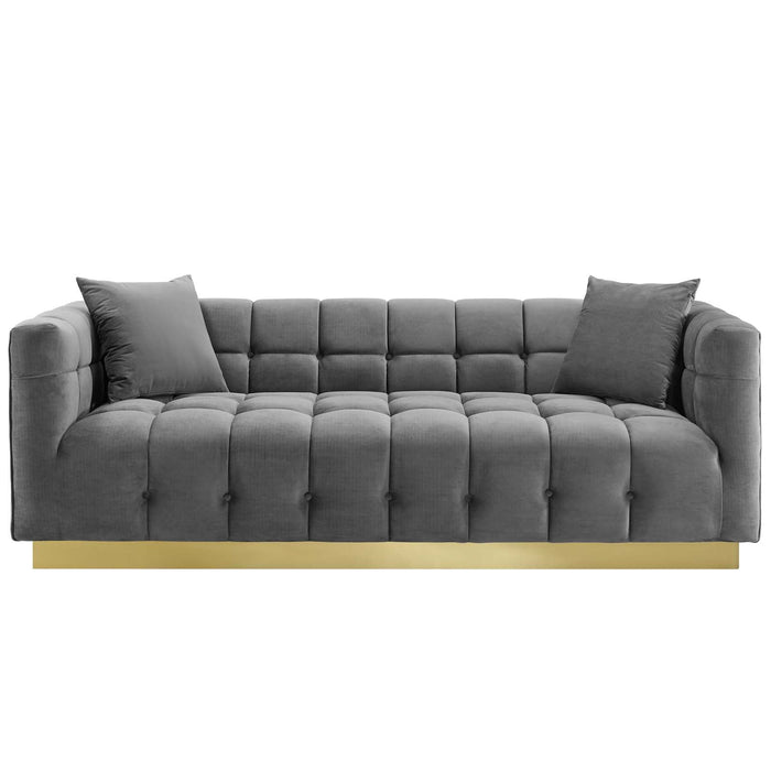 Vivacious Biscuit Tufted Performance Velvet Sofa Gray EEI-3409-GRY