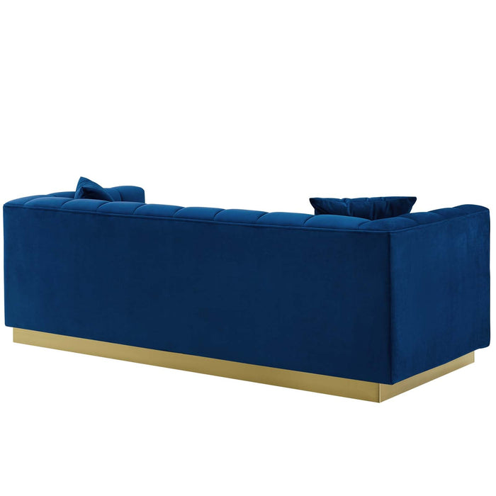 Vivacious Biscuit Tufted Velvet Sofa with Gold Base – Luxurious Comfort & Vintage Style Living Room