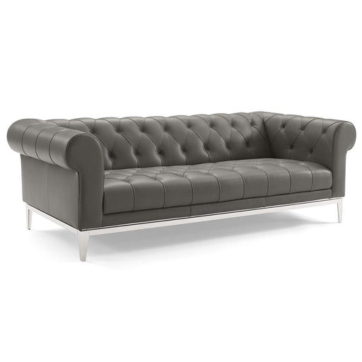Idyll Tufted Button Upholstered Leather Chesterfield Sofa - alternate angle view