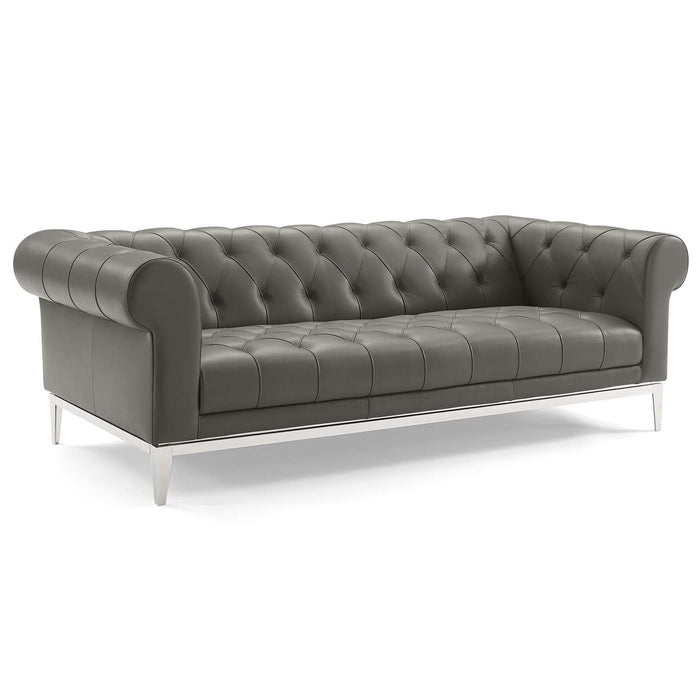 Idyll Tufted Button Upholstered Leather Chesterfield Sofa - alternate angle view