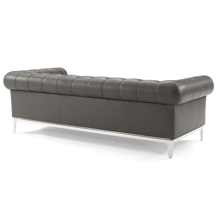 Idyll Tufted Button Upholstered Leather Chesterfield Sofa - view 5