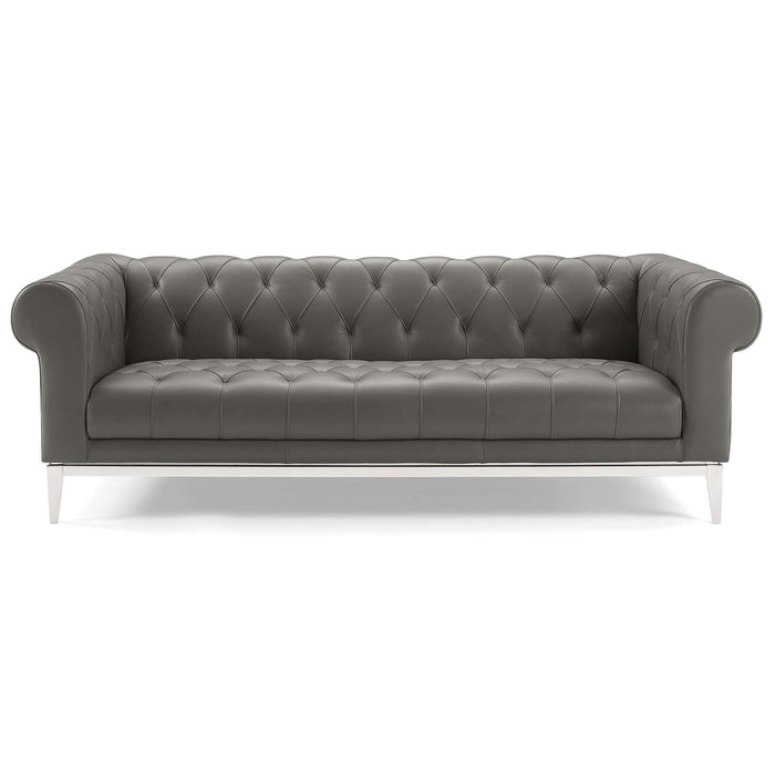 Idyll Tufted Button Upholstered Leather Chesterfield Sofa - view 6