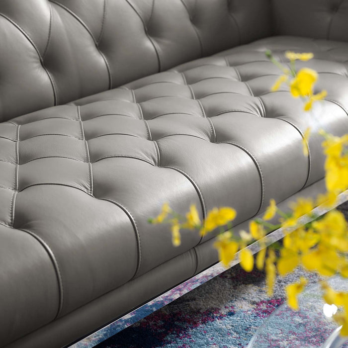 Idyll Tufted Button Upholstered Leather Chesterfield Sofa - detail close-up