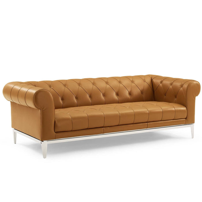 Idyll Tufted Button Upholstered Leather Chesterfield Sofa - view 8