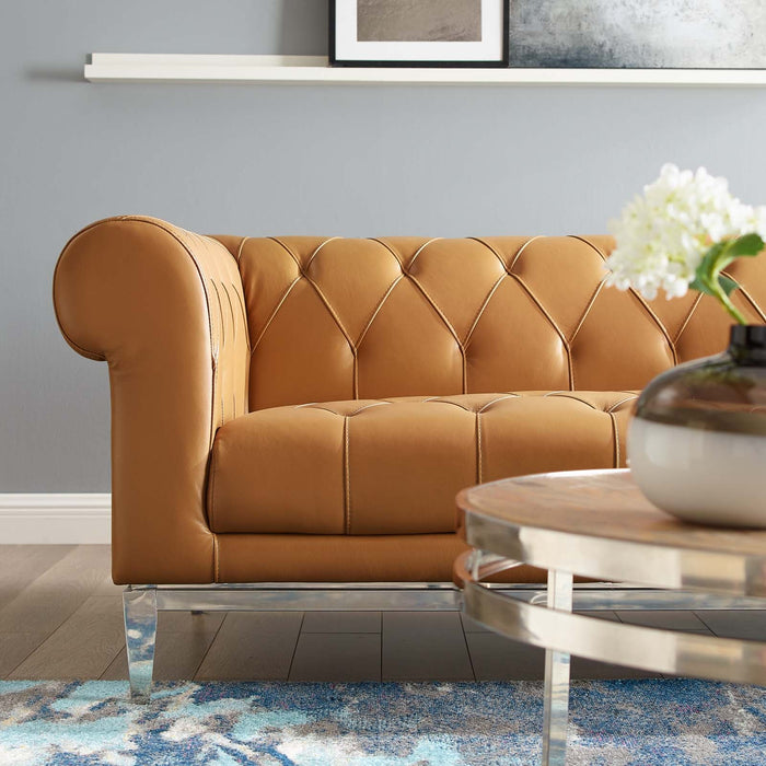 Idyll Tufted Button Upholstered Leather Chesterfield Sofa - view 9