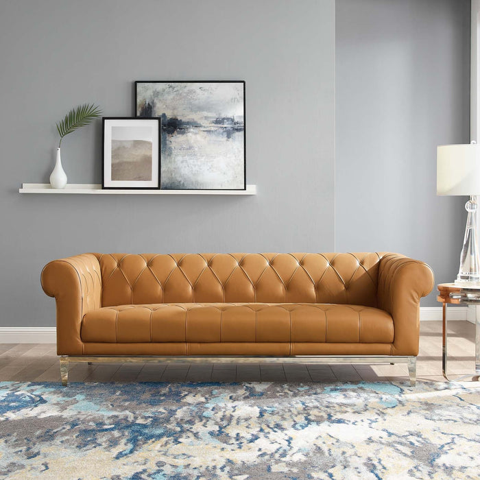 Idyll Tufted Button Upholstered Leather Chesterfield Sofa - view 7