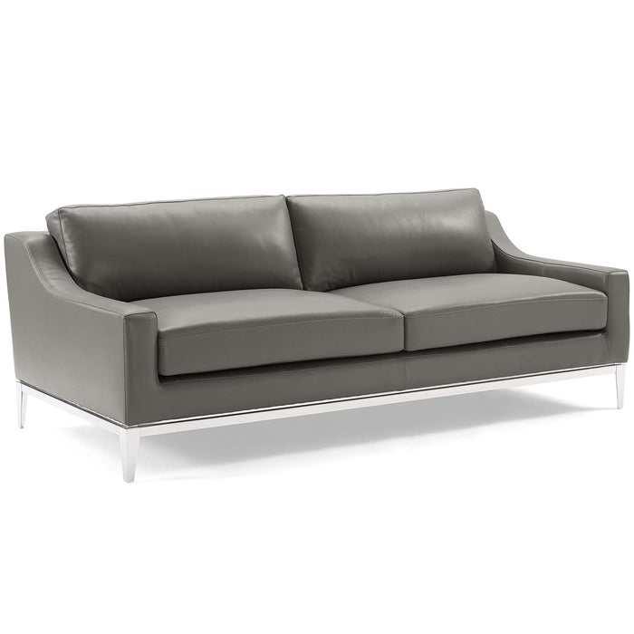 Harness 83.5" Stainless Steel Base Leather Sofa - alternate angle view
