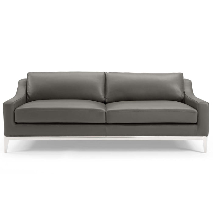 Harness 83.5" Stainless Steel Base Leather Sofa - view 7