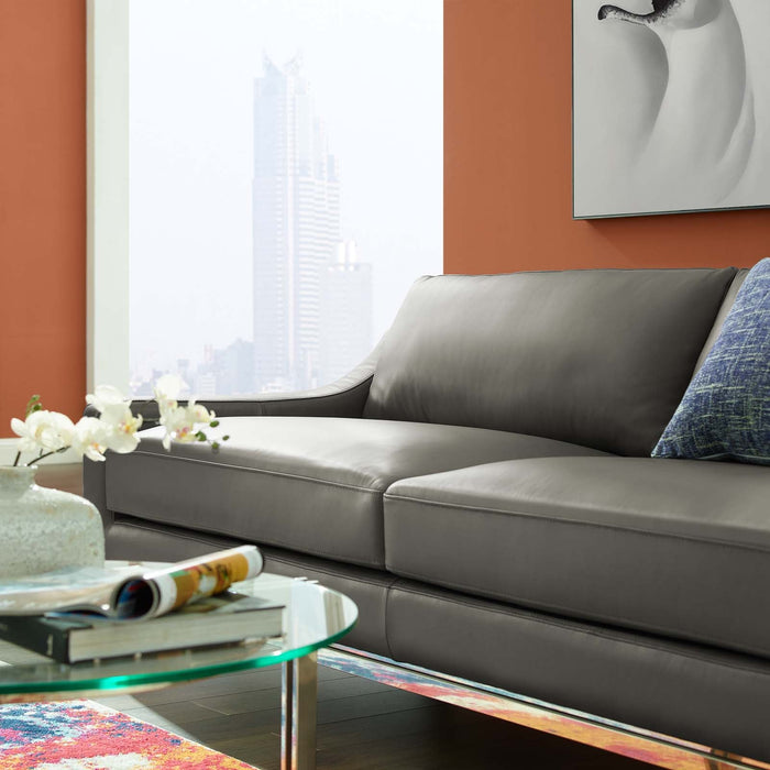 Harness 83.5" Stainless Steel Base Leather Sofa - detail close-up