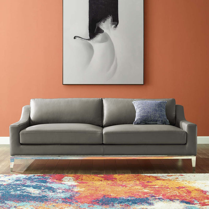 Harness 83.5" Stainless Steel Base Leather Sofa - in lifestyle setting
