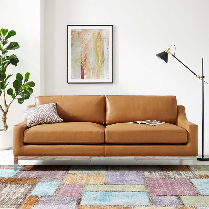 Harness 83.5" Stainless Steel Base Leather Sofa - view 9