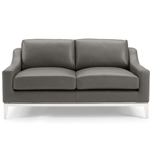 Harness 64" Stainless Steel Base Leather Loveseat - alternate angle view