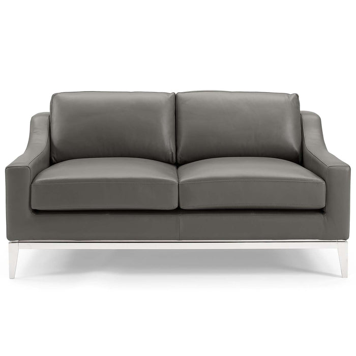 Harness 64" Stainless Steel Base Leather Loveseat - alternate angle view
