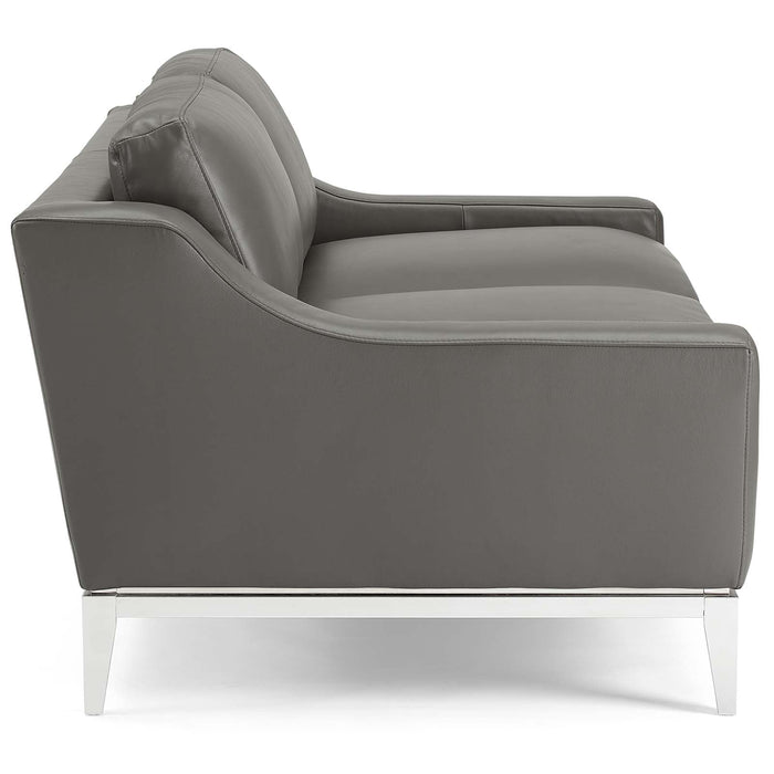 Harness 64" Stainless Steel Base Leather Loveseat - in lifestyle setting