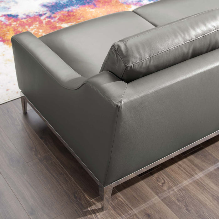 Harness 64" Stainless Steel Base Leather Loveseat - detail close-up