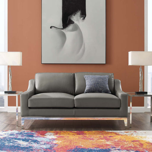 Harness 64" Stainless Steel Base Leather Loveseat - Modway \living\loveseats