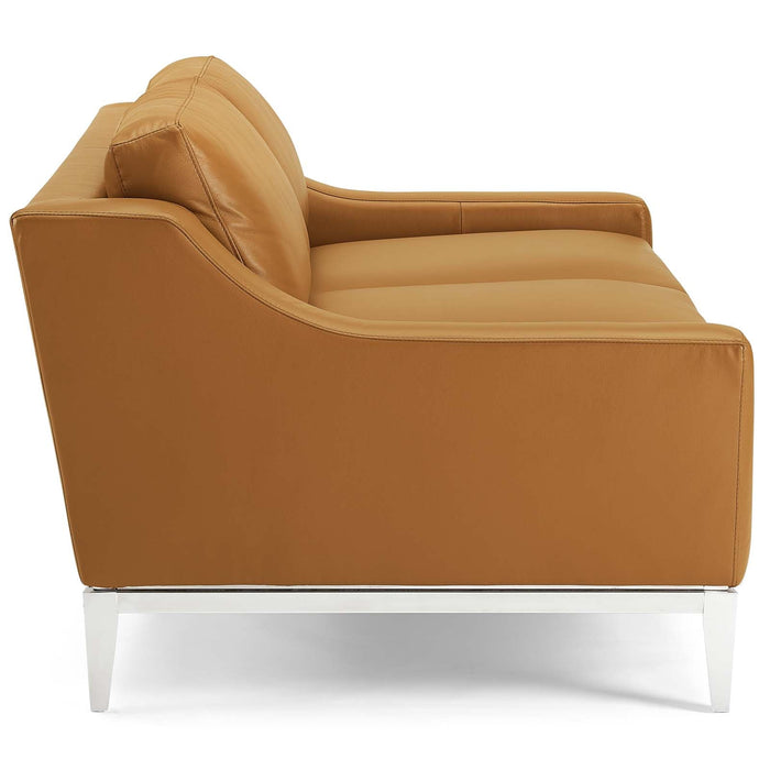 Harness 64" Stainless Steel Base Leather Loveseat - view 10