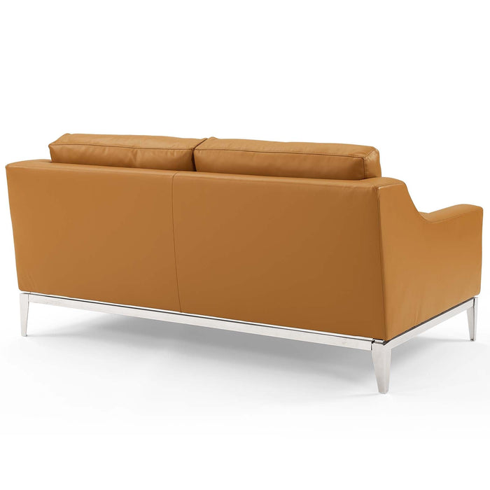 Harness 64" Stainless Steel Base Leather Loveseat - view 11