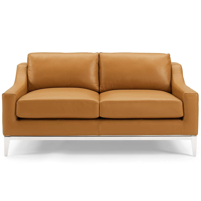 Harness 64" Stainless Steel Base Leather Loveseat - view 12