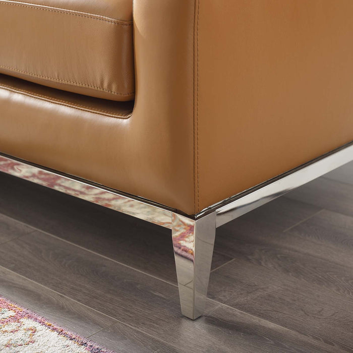 Harness 64" Stainless Steel Base Leather Loveseat - view 9