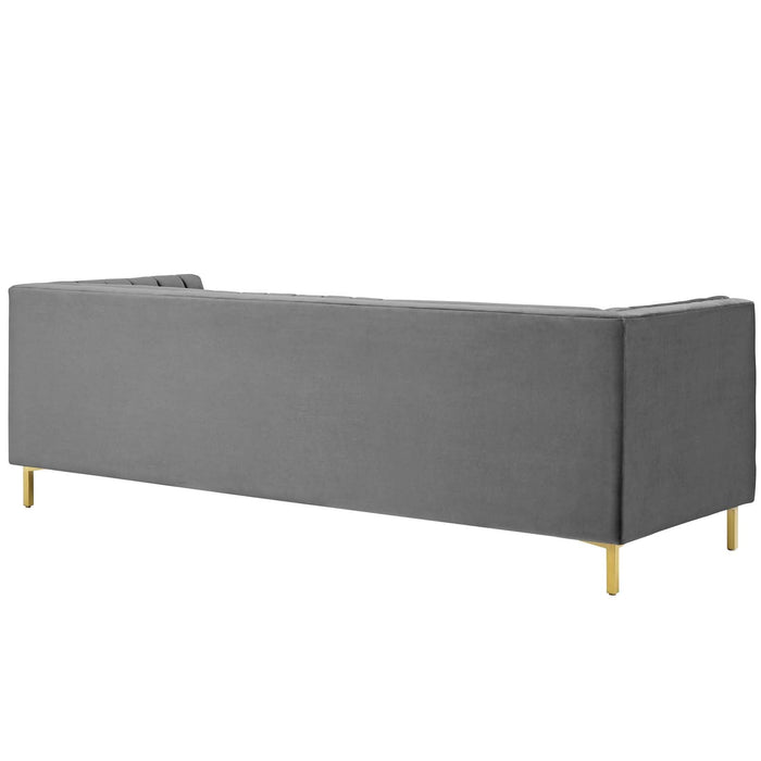 Ingenuity Retro Modern Channel Tufted Sofa – Luxe Performance Velvet with Gold Legs for Stylish Comfort