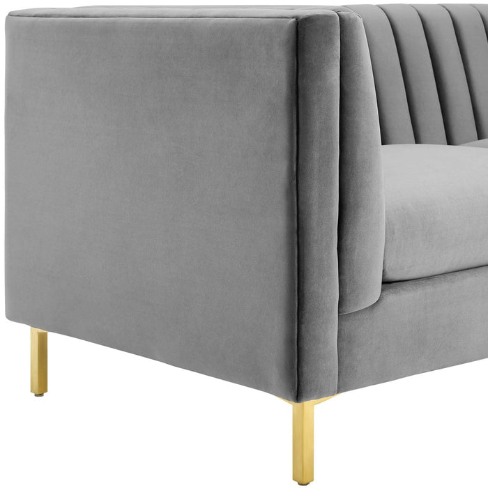 Ingenuity Retro Modern Channel Tufted Sofa – Luxe Performance Velvet with Gold Legs for Stylish Comfort