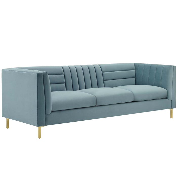 Ingenuity Retro Modern Channel Tufted Sofa – Luxe Performance Velvet with Gold Legs for Stylish Comfort